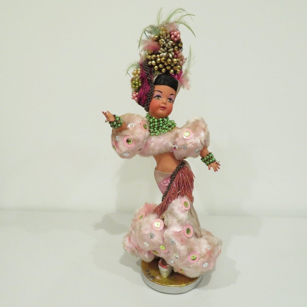 Vintage Handmade Rio Carnival Style Decorative Figure 24" Beaded Feathered Doll